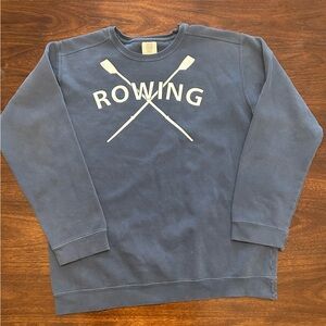 Comfort Colors Navy Crewneck Sweatshirt with White Rowing Graphic